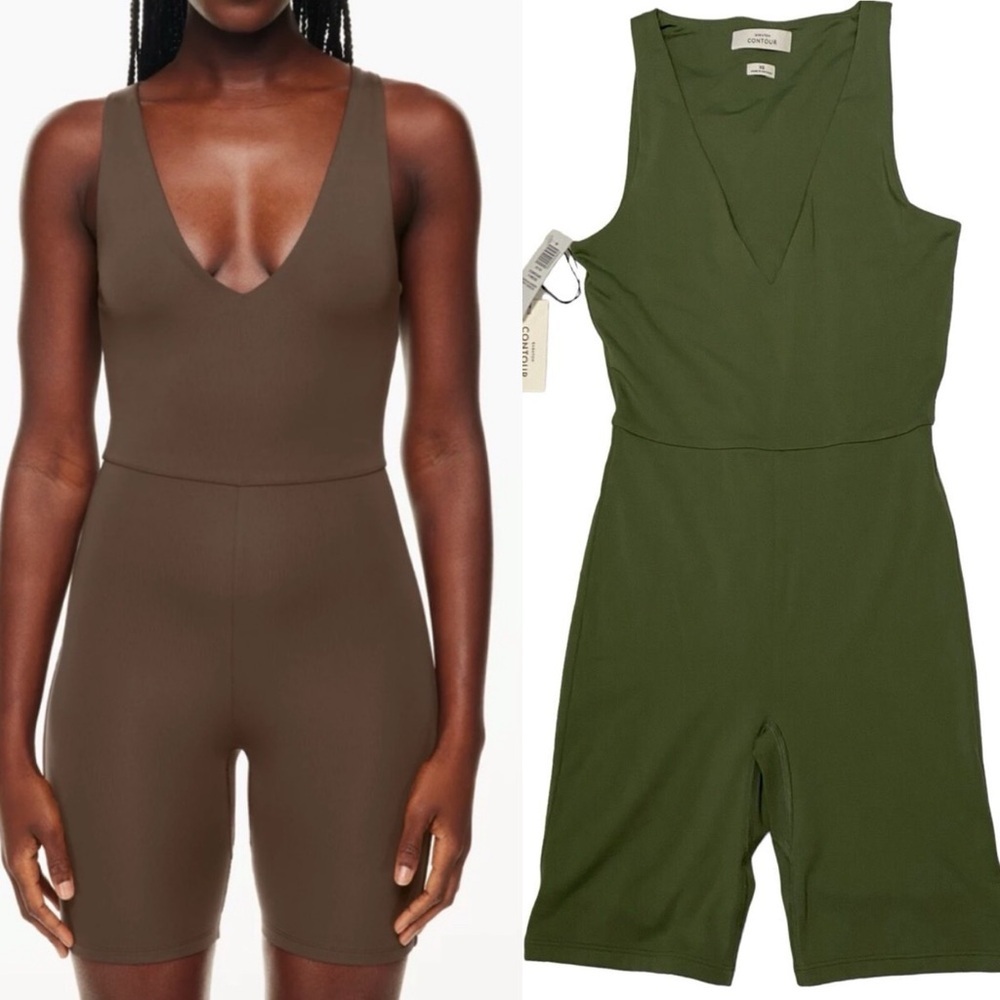 Babaton Romper Aritzia Contour V-Neck Romper Sencha Green New NWT Size Large